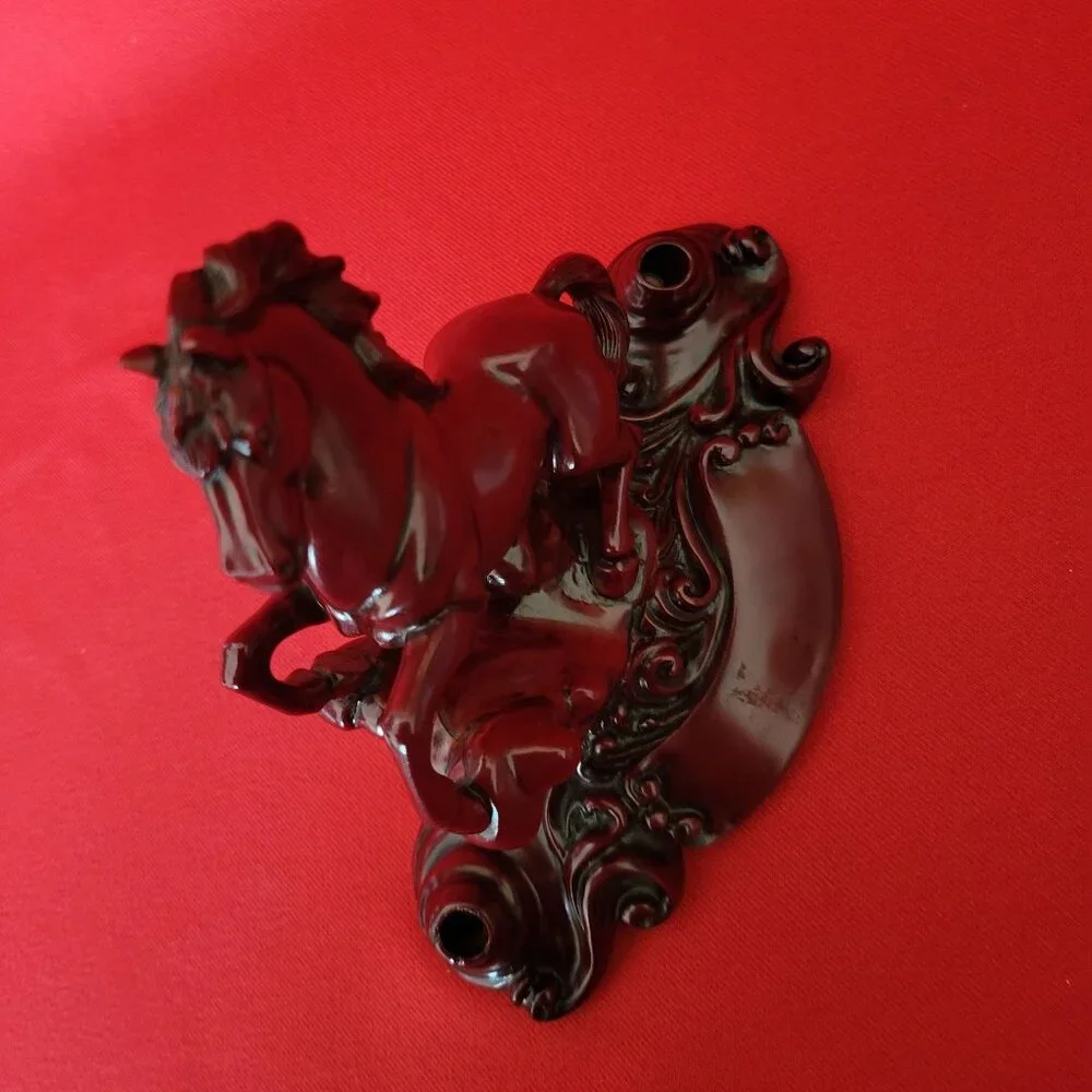 Vintage Carved Cherry Wood Horse Figure Pen Pencil Holder
